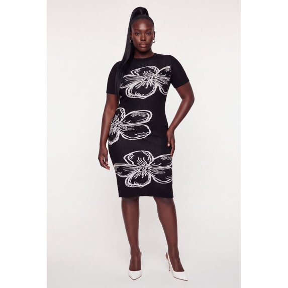 Women's Plus Size Printed Short Sleeve Sweater Dress
