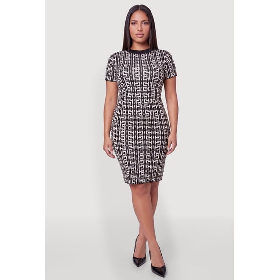 Women's Plus Size Printed Short Sleeve Sweater Dress
