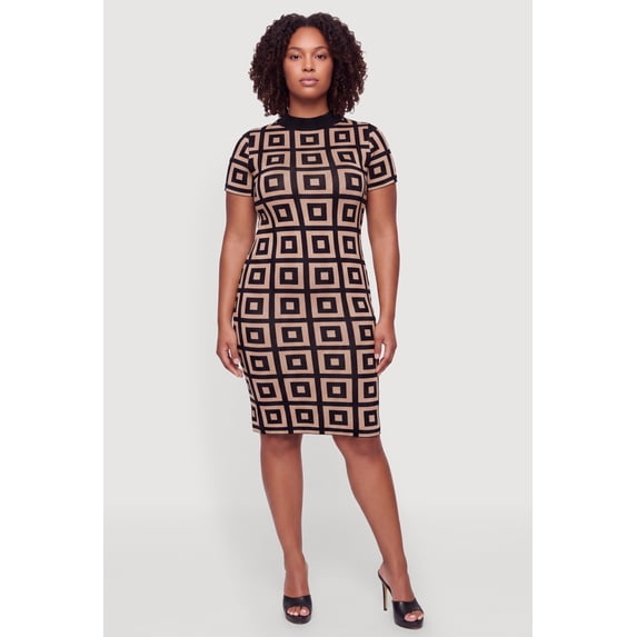 Women's Plus Size Printed Short Sleeve Sweater Dress