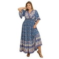 thumbnail image 1 of Women's Plus Size Printed Surplice Half Sleeve Dress with Ruffle Ruched Details in 100% viscose fabric for Fit, 1 of 11