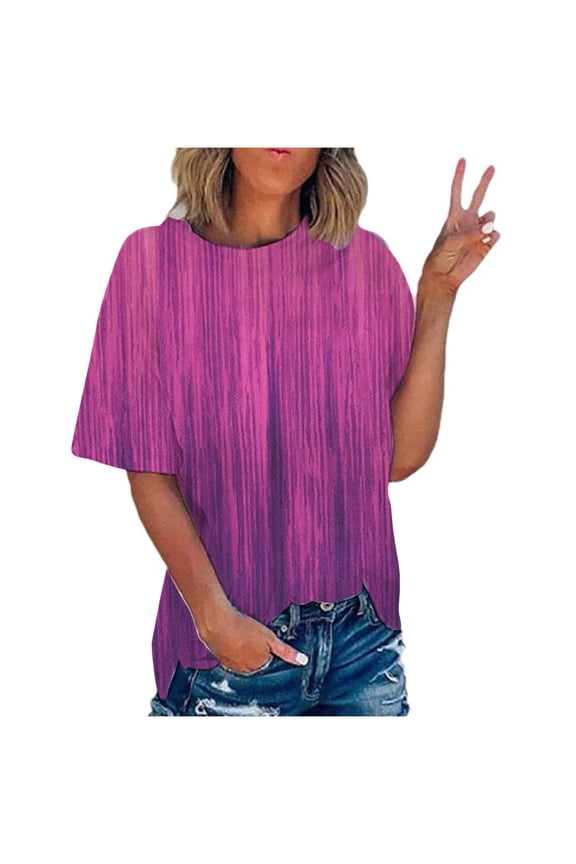 Women's Plus Size Printed T-shirt Short Sleeve Blouse - Round Neck Casual Top with Gradient Pattern, Comfortable Cotton Tee for Everyday Wear, Summer Fashion, Available in Multiple Sizes and Colors