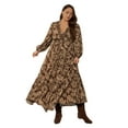thumbnail image 1 of Women's Plus Size Printed V Neck Balloon Sleeve Maxi Dress with Ruched Sheer Overlay 100% Polyester Fabric for Everyday, 1 of 9