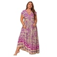 thumbnail image 1 of Women's Plus Size Printed V Neck Cap Sleeve Maxi Dress 100% viscose Tied Ruched Look All Day Comfort Machine Wash Cold, 1 of 9