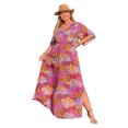 thumbnail image 1 of Women's Plus Size Printed V Neck Half Sleeve Maxi Dress with Ruched Detail and Slit for a Flowy Silhouette viscose %, 1 of 9