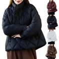 thumbnail image 1 of Women's Plus Size Puffer Jacket with Hoodie Casual Colored Long-Sleeved Hooded Jacket Oversized Puffer Coat(Black 2XL), 1 of 9