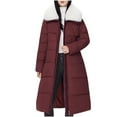 thumbnail image 1 of Women's Plus Size Puffer Jacket with Hoodie Down Jacket Long Over The Knee Collar Waist Cinched Coat Jacket Oversized Puffer Coat(Wine XL), 1 of 8