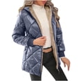 thumbnail image 1 of Women's Plus Size Puffer Jacket with Hoodie Solid Long Sleeved Hooded Jacket Oversized Puffer Coat(Navy XL), 1 of 8