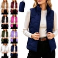 thumbnail image 1 of Women's Plus Size Puffer Vest Lightweight Packable Wave-Quilted Stand Collar Sleeveless with Carry Bag Vest, 1 of 8