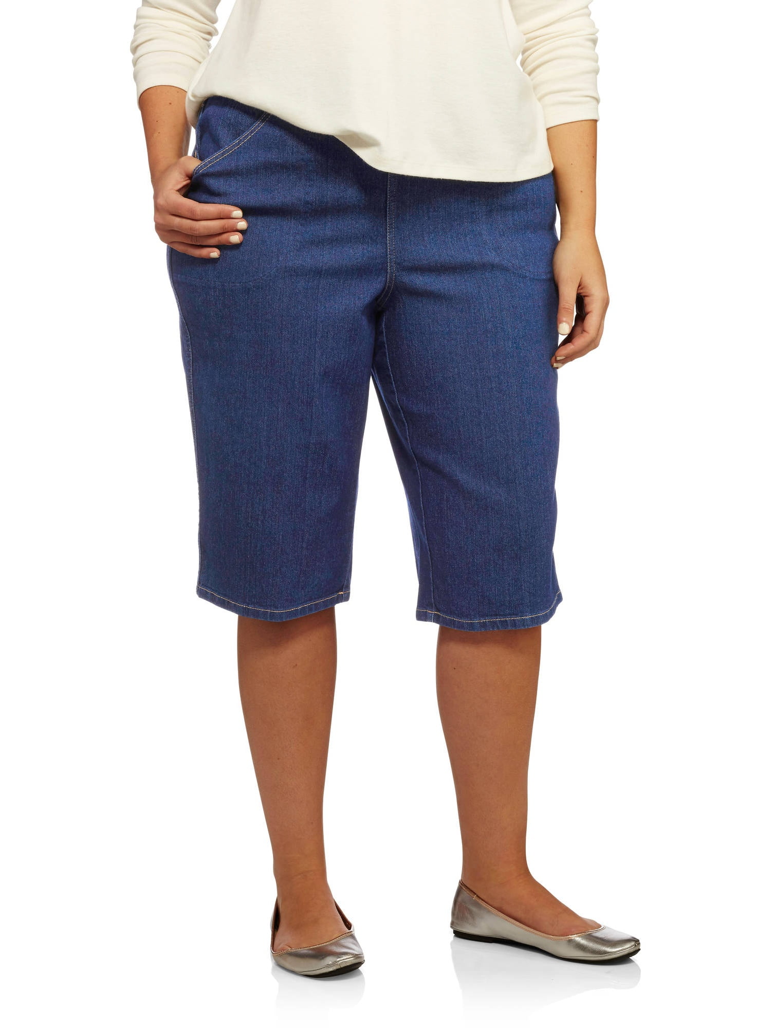 Women's PlusSize PullOn 15in Strech Skimmers with 4Pockets