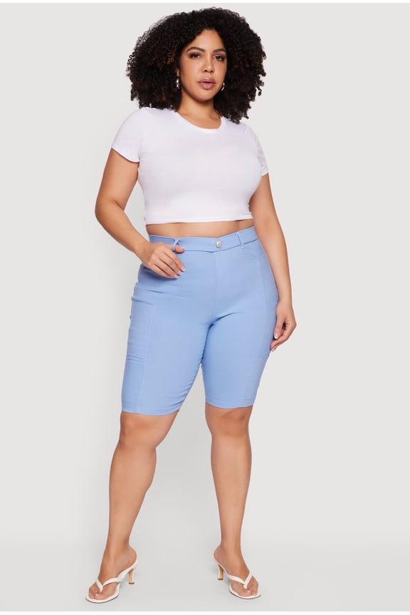 Women's Plus Size Pull On Bermuda Shorts with Cell Phone Pockets