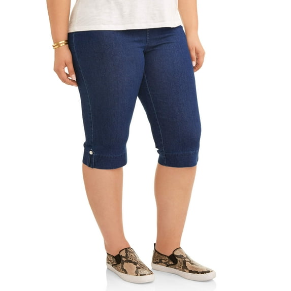 Women's Plus-Size Pull-On Bling Tab Capri