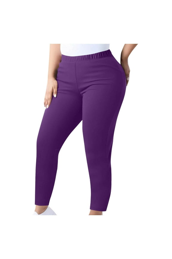 Women’s Plus Size Pull On Stretch Pants Casual Skinny Leggings for Women Solid Color High Waist Yoga Pants with Pockets