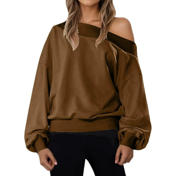 Women's Plus Size Pullover Hoodie Long Sleeve Slanted Shoulder Collar Casual Sweatshirt Tops