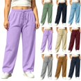 thumbnail image 1 of Women's Plus Size Purple Wide Leg Sweatpants, High Waist Drawstring Casual Athletic Long Pants with Deep Side Pockets, Loose Fit Lounge Workout Jogger Trousers Sizes L-4XL, 1 of 9