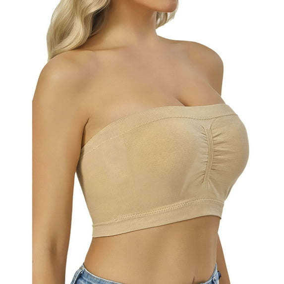 Women's Plus Size Push Up Bras Full Coverage Breathable Padded Bralettes Wireless Seamless Tank T-Shirt Bras Beige, 46C-DDD