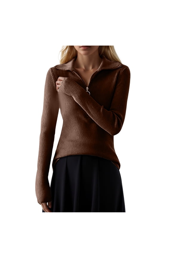 Women's Plus Size Quarter Zip Pullover Sweater Long Sleeve Slim Fit Ribbed Wool Casual Fall Winter Tops for Women 2024 Fashion