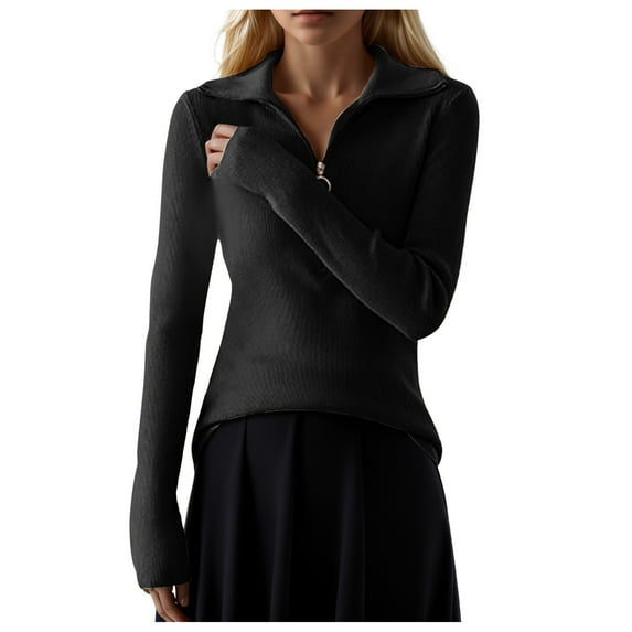 Women's Plus Size Quarter Zip Pullover Sweater Long Sleeve Slim Fit Ribbed Wool Casual Fall Winter Tops for Women 2024 Fashion