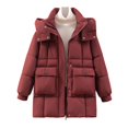 thumbnail image 1 of Women's Plus Size Quilted Jacket Casual Colored Long-Sleeved Hooded Jacket Oversized Puffer Coat(Red L), 1 of 9