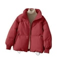 thumbnail image 1 of Women's Plus Size Quilted Jacket Casual Thickened Stand Collar Long Sleeve Jacket Oversized Puffer Coat(Red 2XL), 1 of 4