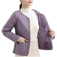 thumbnail image 1 of Women's Plus Size Quilted Jacket Casual V-Neck Solid Color Long Sleeved Parkas Coat S Oversized Puffer Coat(Purple M), 1 of 4