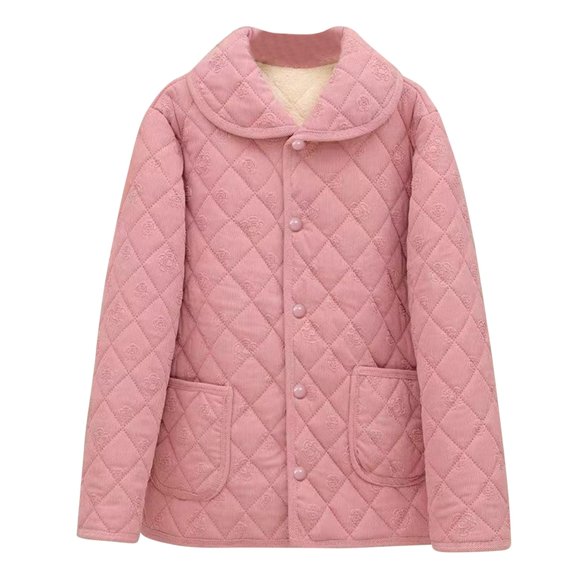 Women's Plus Size Quilted Jacket Small Stand Collar Striped Coat Corduroy Jacket Thickened Coat Jacket Oversized Puffer Coat(Pink 4XL)