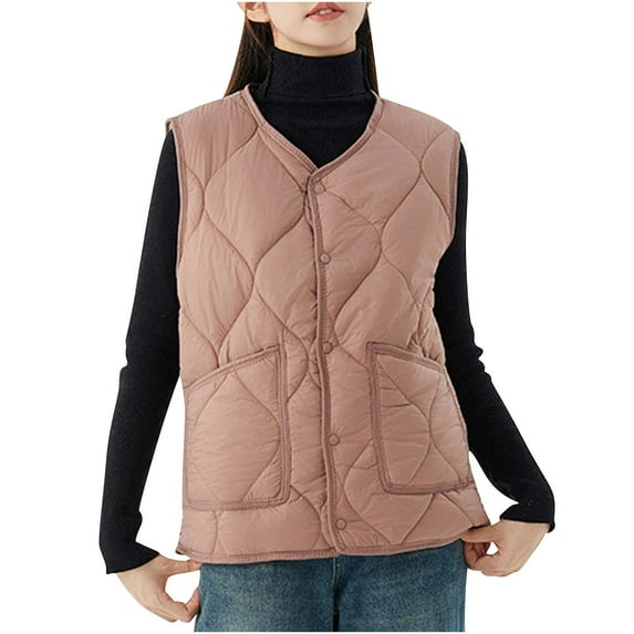 Women's Plus Size Quilted Puffer Vest - Button Up Sleeveless Down Jackets Warm Winter Gilet Outerwear