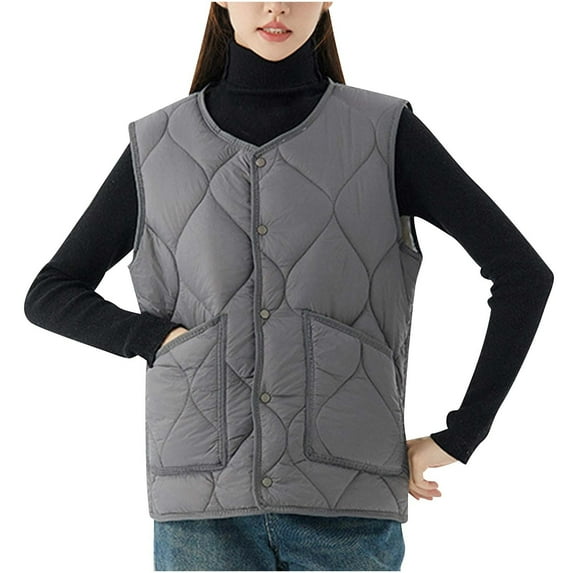 Women's Plus Size Quilted Puffer Vest - Button Up Sleeveless Down Jackets Warm Winter Gilet Outerwear