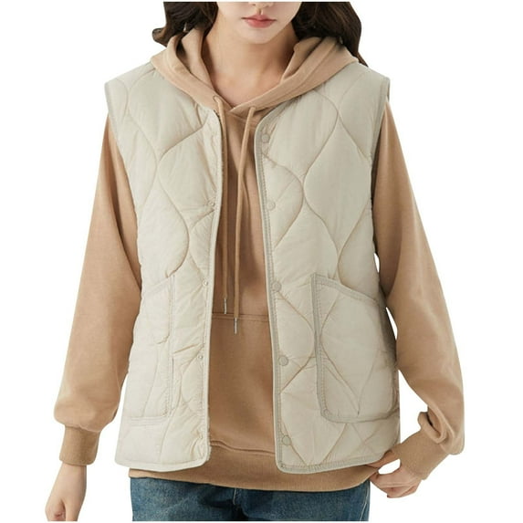 Women's Plus Size Quilted Puffer Vest - Button Up Sleeveless Down Jackets Warm Winter Gilet Outerwear