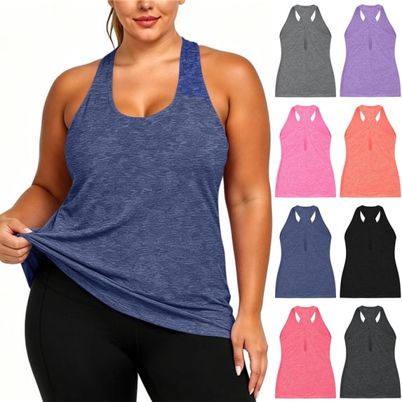 Women's Plus Size Racerback Tank Tops U Neck Cutout Back Sleeveless Workout T Shirts Loose Fit Running Athletic Yoga Shirts Purple