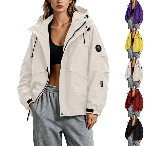 Women's Plus Size Rain Jackets Waterproof Loose And Hooded Windproof Outdoor Mountaineering Water- Full-zip Parka Casual Jacket