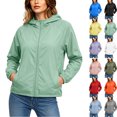 thumbnail image 1 of Women's Plus Size Rain Jackets Waterproof Summer Hoode Solid Color Zipper Sunscreen Jacket, 1 of 9