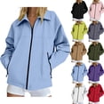 thumbnail image 1 of Women's Plus Size Rain Jackets Waterproof Zip Up Waterproof Flared Pocket Zipper Jacket Outdoor Hiking Sport Long Sleeve Running Top, 1 of 7