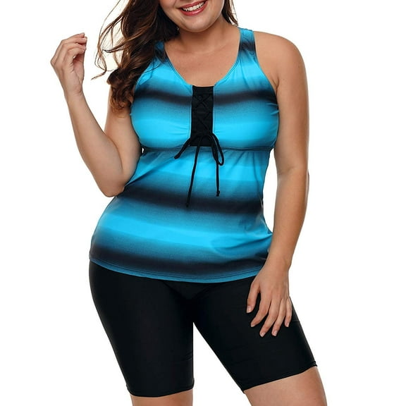 Women's Plus Size Rash Guard Capris Tankini Athletic Swimwear