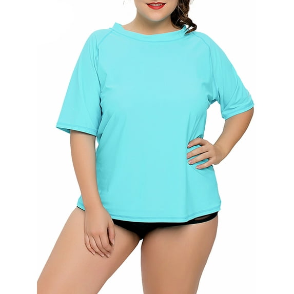 Women's Plus Size Rash Guard Short Sleeve Swim Shirt UPF 50+ Swimsuit Tops
