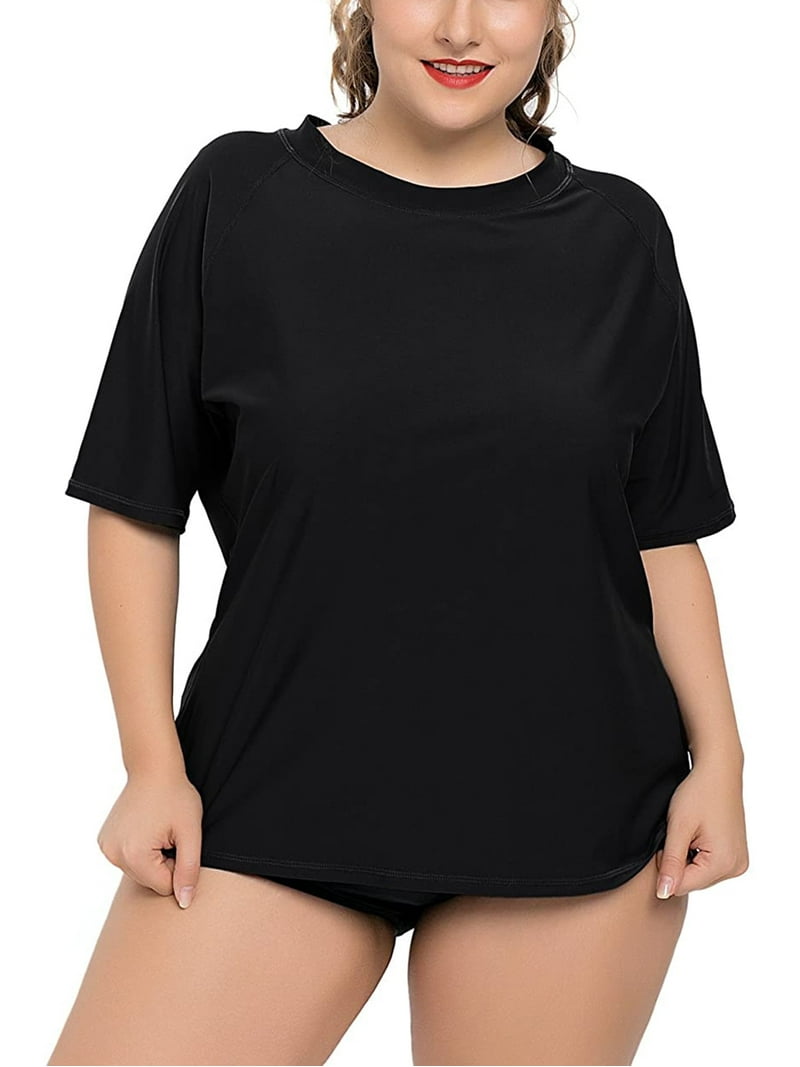 Sociala Women's Plus Size Swimsuit Tops Short Sleeve Rash Guard