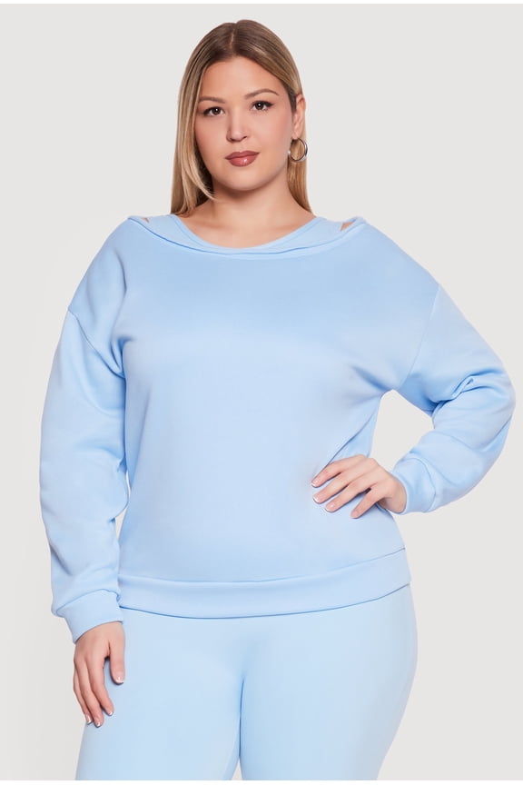 Women's Plus Size Raw Edge Boat Neck Sweatshirt