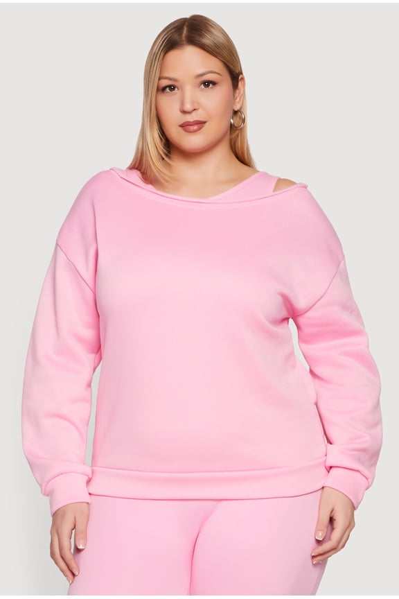 Women's Plus Size Raw Edge Boat Neck Sweatshirt