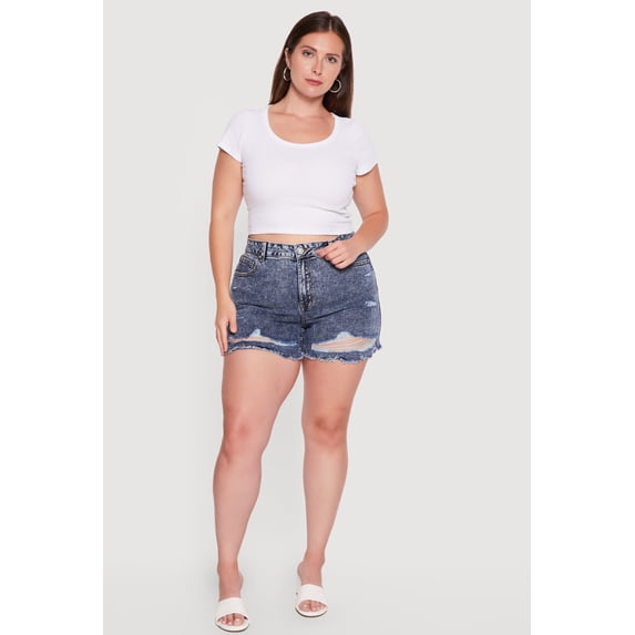 Women's Plus Size Raw Hem Distressed Denim Shorts