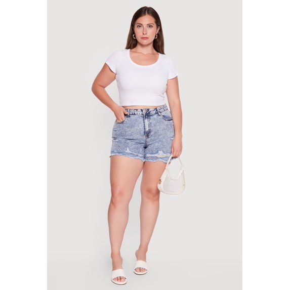 Women's Plus Size Raw Hem Distressed Denim Shorts