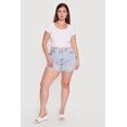 thumbnail image 1 of Women's Plus Size Raw Hem Distressed Denim Shorts, 1 of 4