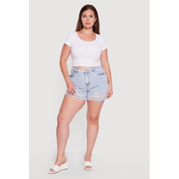 Women's Plus Size Raw Hem Distressed Denim Shorts