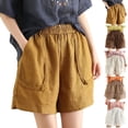 thumbnail image 1 of Women's Plus Size Relaxed Fit Shorts, Elastic Waist Convenient Pockets, Solid Color Pull‑on Shorts for Summer Daily Casual | TruHer,Khaki 3XL, 1 of 7