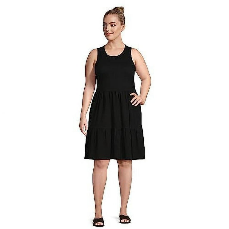 Women s Plus Size Relaxed Tiered Tank Cotton Dress with Two Side Seam Pockets Black 5X