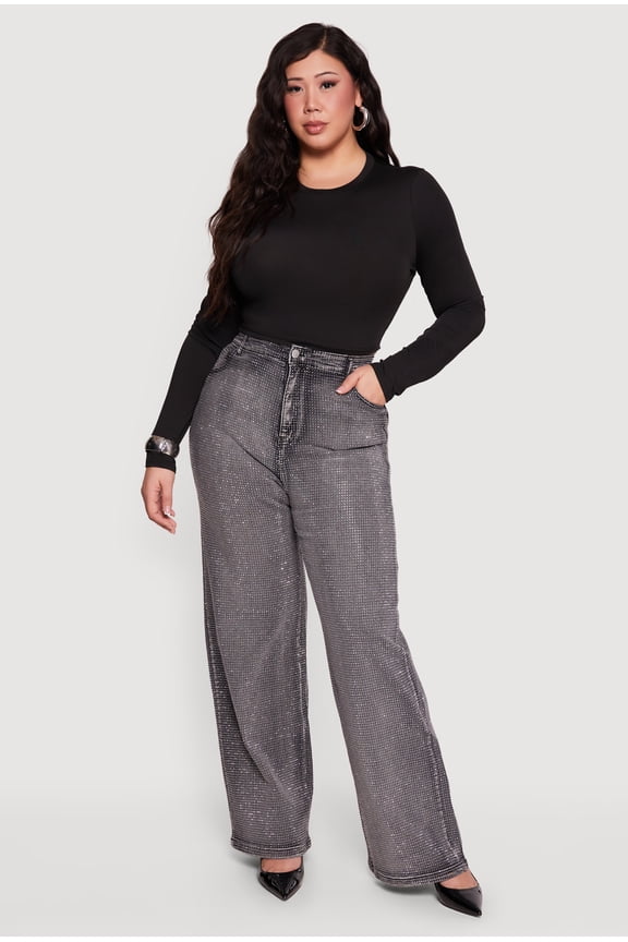 Women's Plus Size Rhinestone Acid Wash Straight Leg Jeans