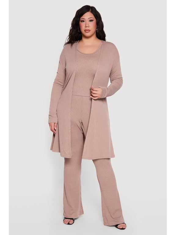 Women's Plus Size Rib Knit Open Front Duster