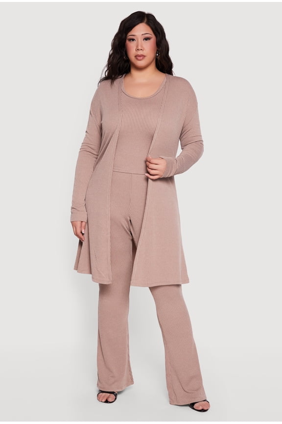 Women's Plus Size Rib Knit Open Front Duster