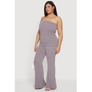 Women's Plus Size Rib Knit Pull On Flare Pants