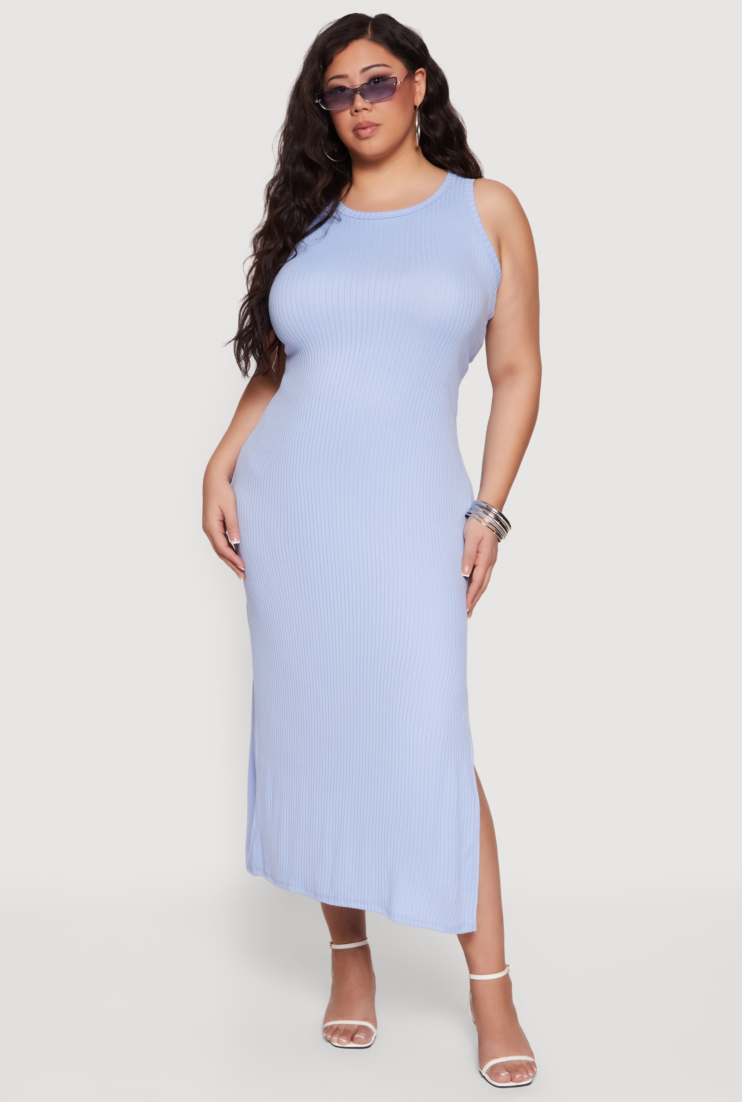 ribbed knit dress plus size Women's Rib Side Slit Tank Midi Womens clothing