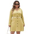 thumbnail image 1 of Women's Plus Size Ribbed Buttoned V Neck Long Sleeve Dress with Stretch 95% Polyester 5% Elastane For Work Or Casual, 1 of 11
