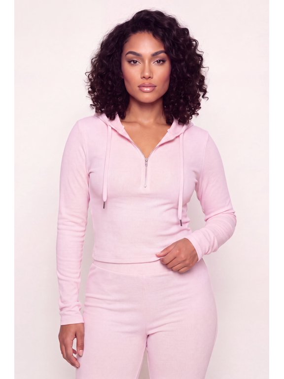 Women's Plus Size Ribbed Knit Drawstring Hooded Sweatshirt